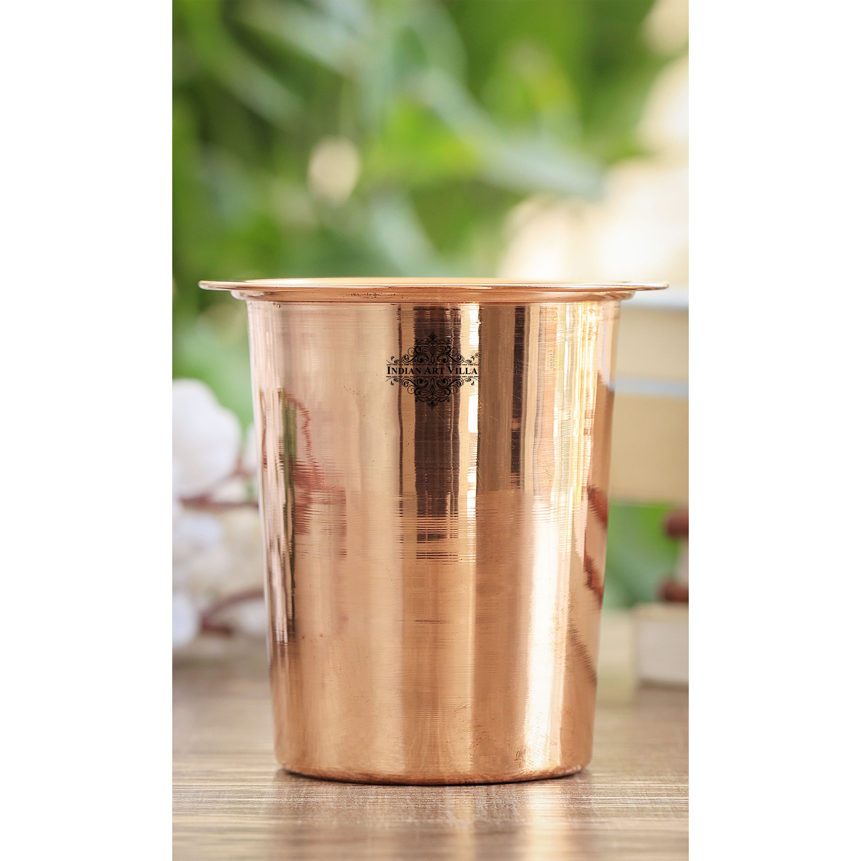 Pure Copper Embossed & Plain Glass with Lid 300ml