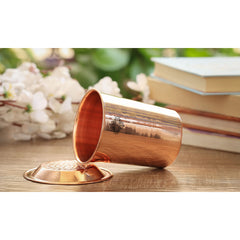 Pure Copper Embossed & Plain Glass with Lid 300ml