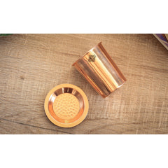 Pure Copper Embossed & Plain Glass with Lid 300ml