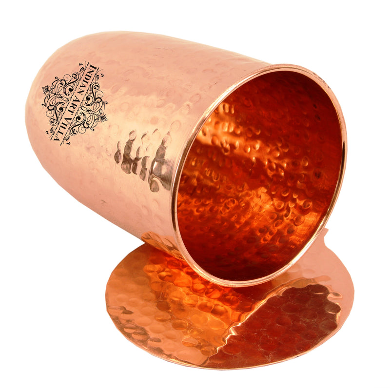Copper Hammered Design Glass Tumbler with Coaster 275 ML