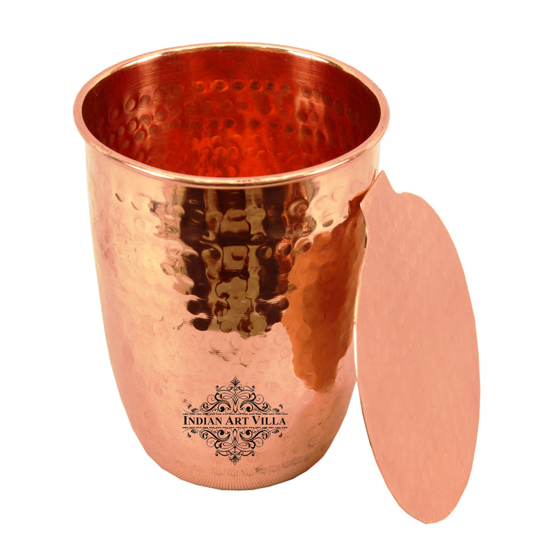 Copper Hammered Design Glass Tumbler with Coaster 275 ML