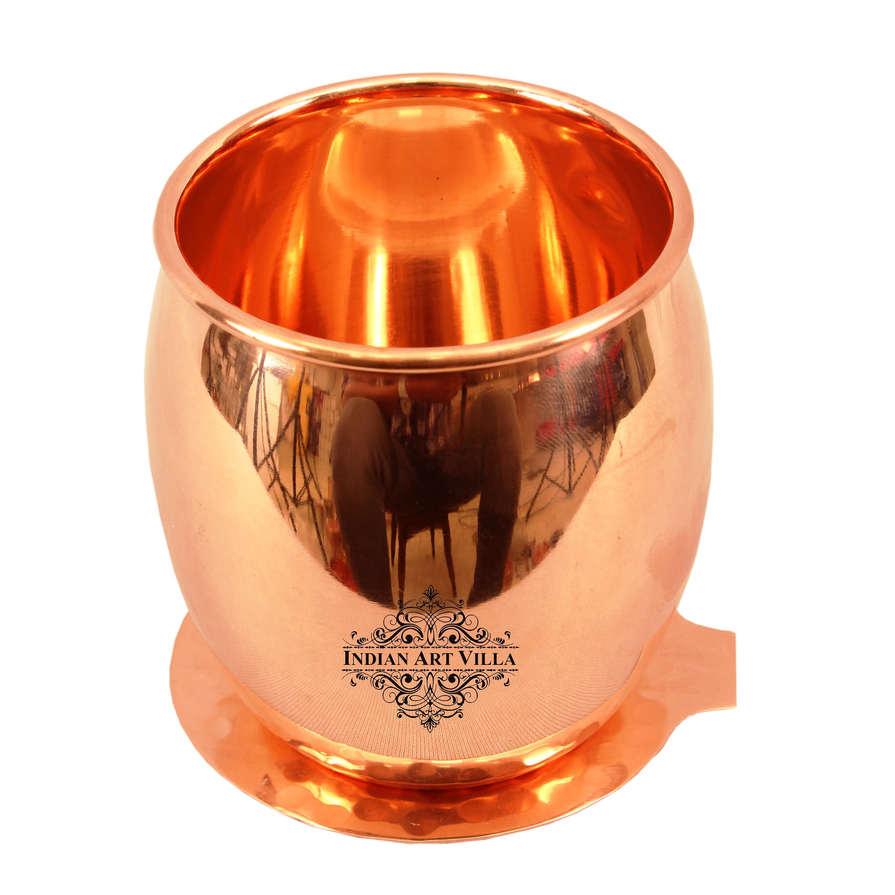 Round Copper Antique Finish  Glass with Coaster – Craftsmanship for Healthy Living