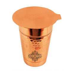 Pure Copper Handmade Big Top Hammered 2 Ring Design Glass Tumbler with Coaster 400 ML