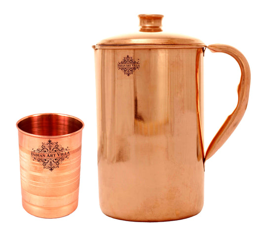 Pure Copper Jug 1200 ML & 1 Glass Tumbler 300 ML