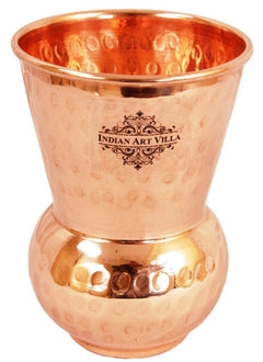 Copper Hammered Rectangular Tray with 6 Mathat Glasses