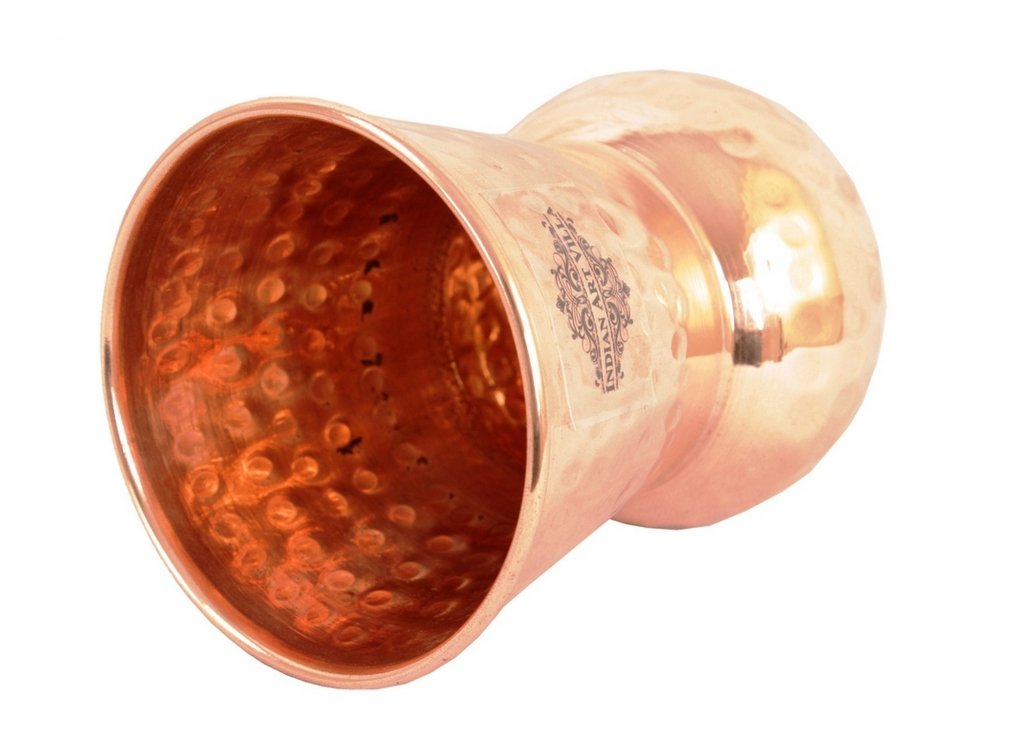 Copper Hammered Rectangular Tray with 6 Mathat Glasses