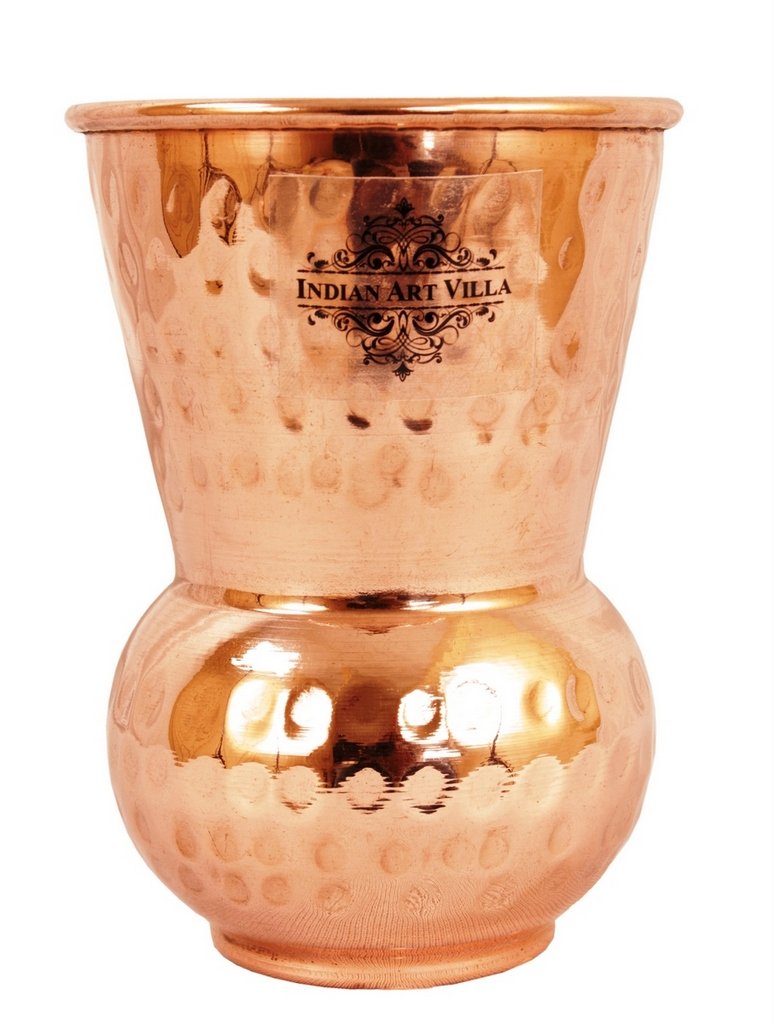 Copper Hammered Rectangular Tray with 6 Mathat Glasses