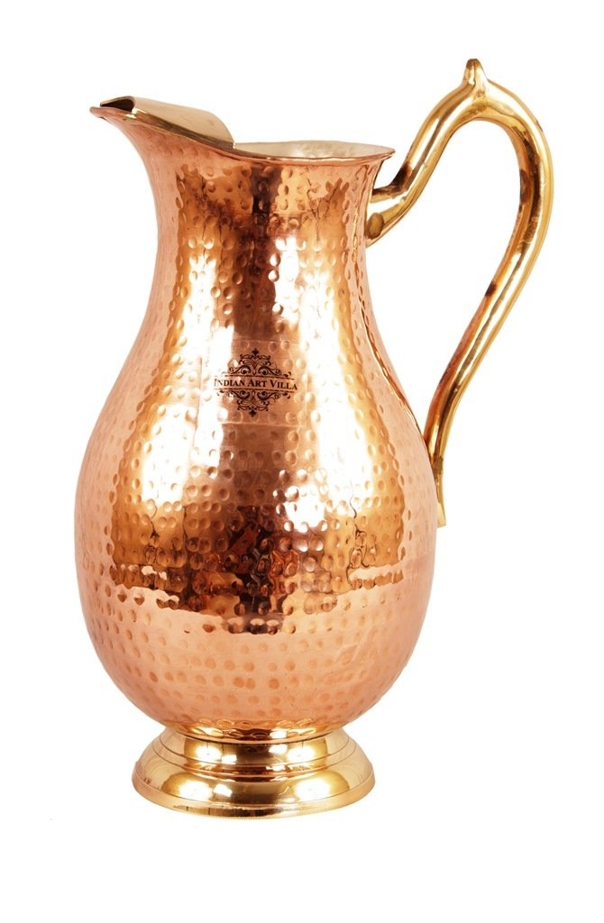 Handmade Pure Copper Nickel Hammered Jug with Copper 6 Glass & 1 Tray