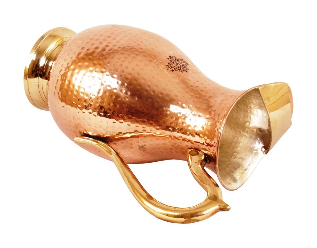 Handmade Pure Copper Nickel Hammered Jug with Copper 6 Glass & 1 Tray