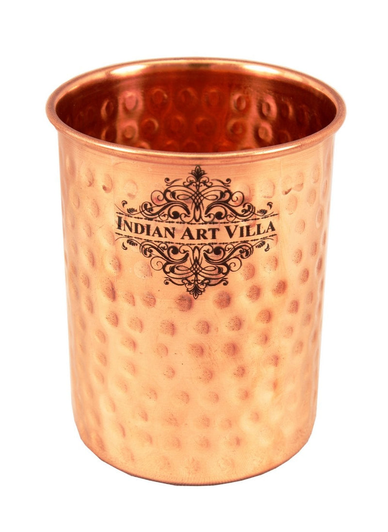 Copper Hammered Set of 1 Jug Pitcher 2100 ML with 1 Glass 250 ML - Storage Drinking Water Home Hotel Restaurant Tableware Drinkware