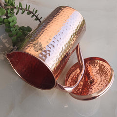Copper Hammered Set of 1 Jug Pitcher 2100 ML with 1 Glass 250 ML - Storage Drinking Water Home Hotel Restaurant Tableware Drinkware
