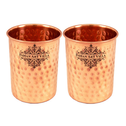 Pure Copper Hammered Design Jug| Pitcher with 2 Glass| Tumbler, Storage Drinking Water, Tableware, Drinkware For Home, Hotel, Restaurant