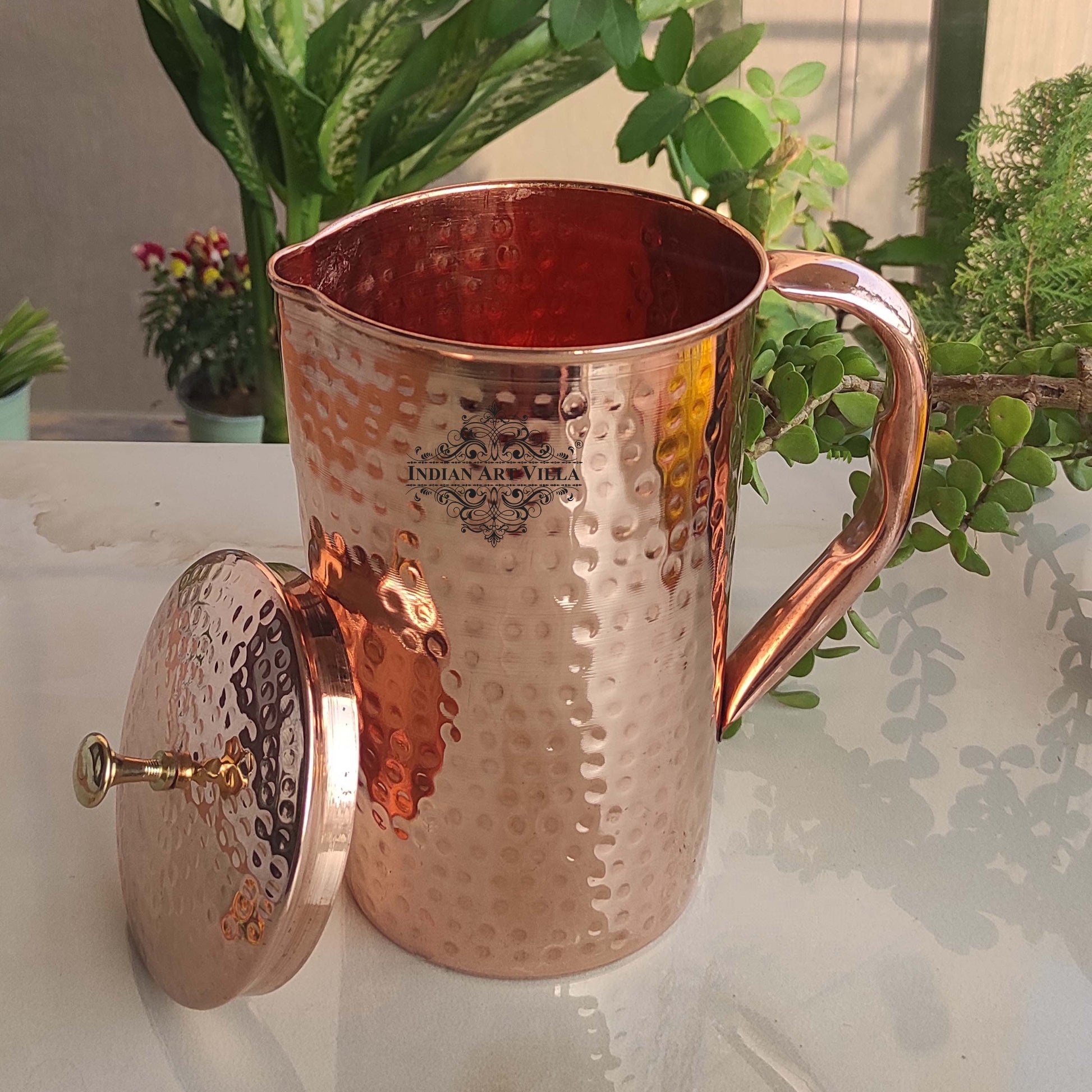Pure Copper Hammered Design Jug| Pitcher with 2 Glass| Tumbler, Storage Drinking Water, Tableware, Drinkware For Home, Hotel, Restaurant