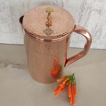 Pure Copper Hammered Design Jug| Pitcher with 2 Glass| Tumbler, Storage Drinking Water, Tableware, Drinkware For Home, Hotel, Restaurant