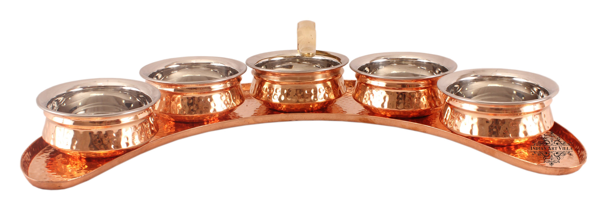 Pure Copper Maharaja Style Full Moon Tray Plate with Serving Sauce Pots