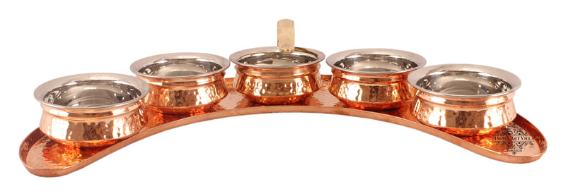 Pure Copper Maharaja Style Full Moon Tray Plate with Serving Sauce Pots