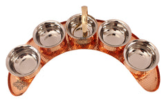 Pure Copper Maharaja Style Full Moon Tray Plate with Serving Sauce Pots