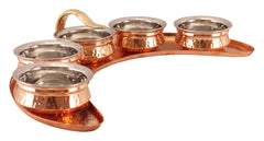 Pure Copper Maharaja Style Full Moon Tray Plate with Serving Sauce Pots