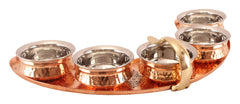 Pure Copper Maharaja Style Full Moon Tray Plate with Serving Sauce Pots