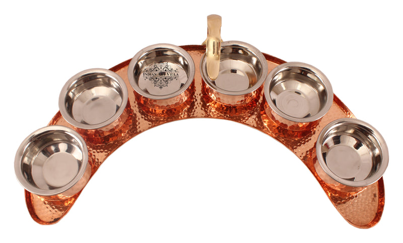 Pure Copper Maharaja Style Full Moon Tray Plate with Serving Sauce Pots
