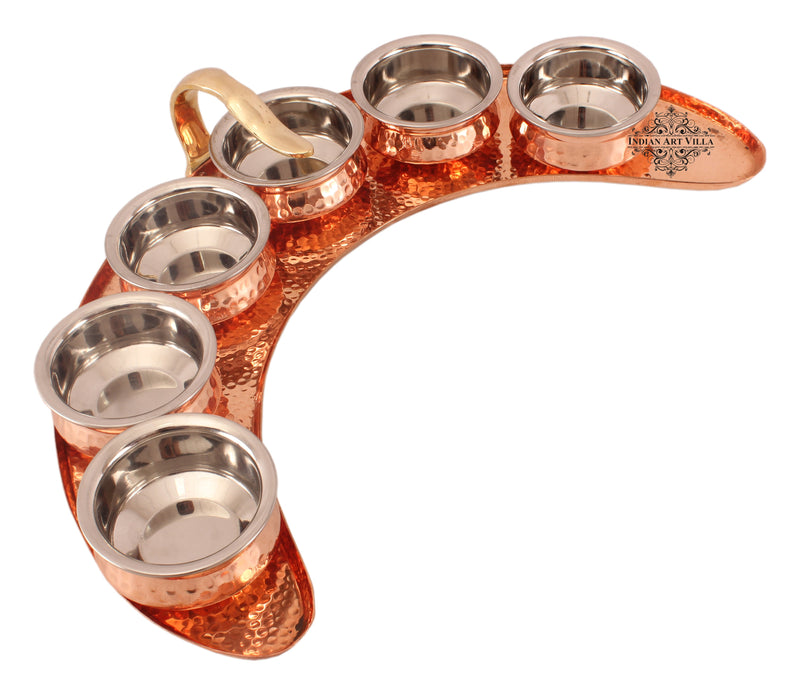 Pure Copper Maharaja Style Full Moon Tray Plate with Serving Sauce Pots