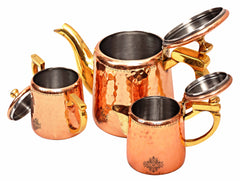 Indian Art Villa, Steel Copper Hammered Milk, Tea & Sugar Pot Set with Inside Tin Lining, Tableware