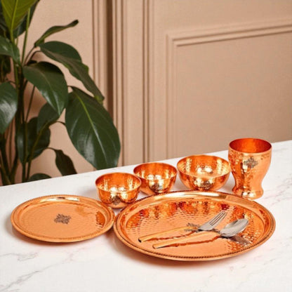 Handcrafted Pure Copper Hammered Dinner Set (8 Pieces) 12'' Inch