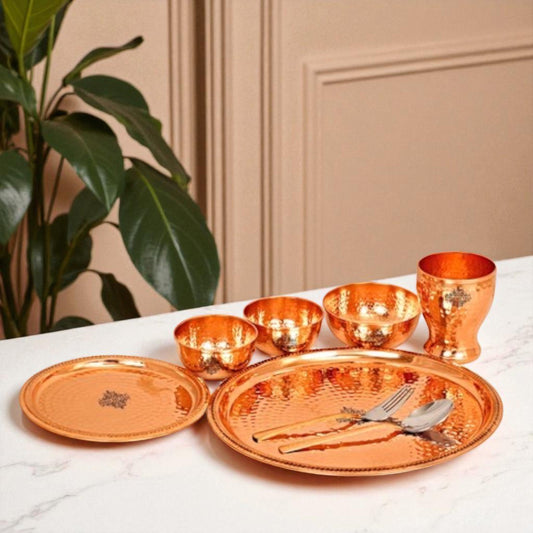 Handcrafted Pure Copper Hammered Dinner Set (8 Pieces) 12'' Inch