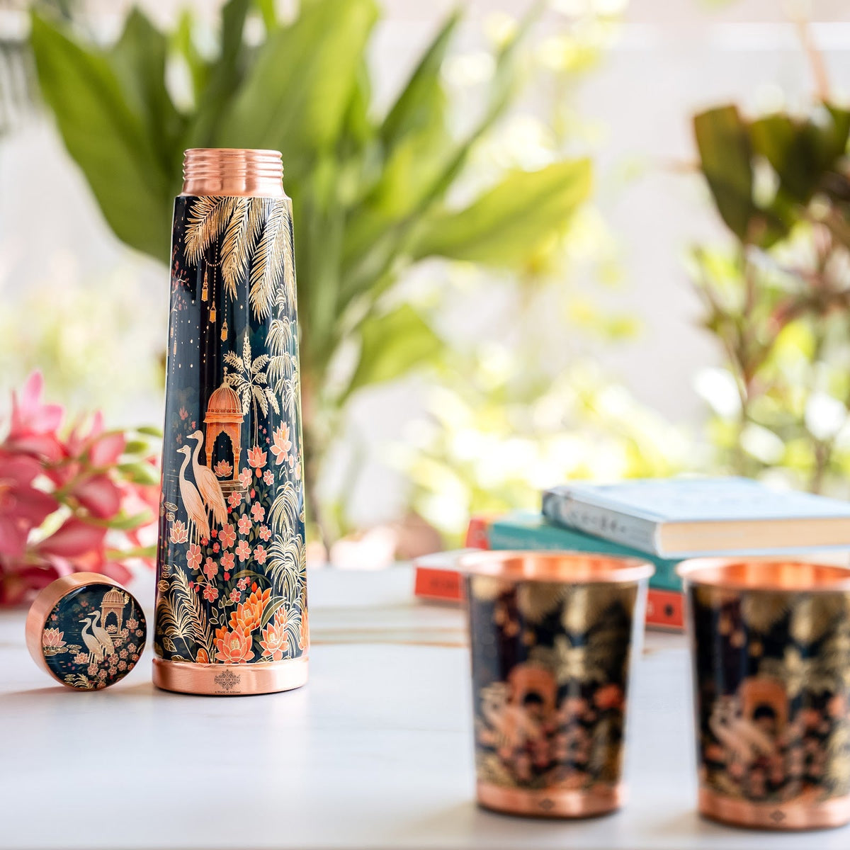 Pure Copper Bottle & Glass Gift Set With Kalakriti Print Design