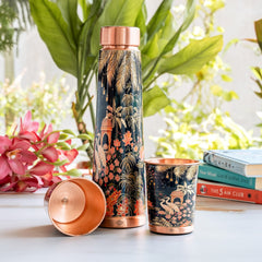 Pure Copper Bottle & Glass Gift Set With Kalakriti Print Design