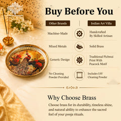 Brass Thali With Pichwai Peacock Print Set Of 2