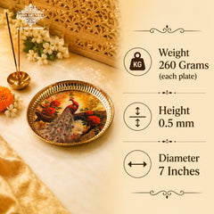 Brass Thali With Pichwai Peacock Print Set Of 2