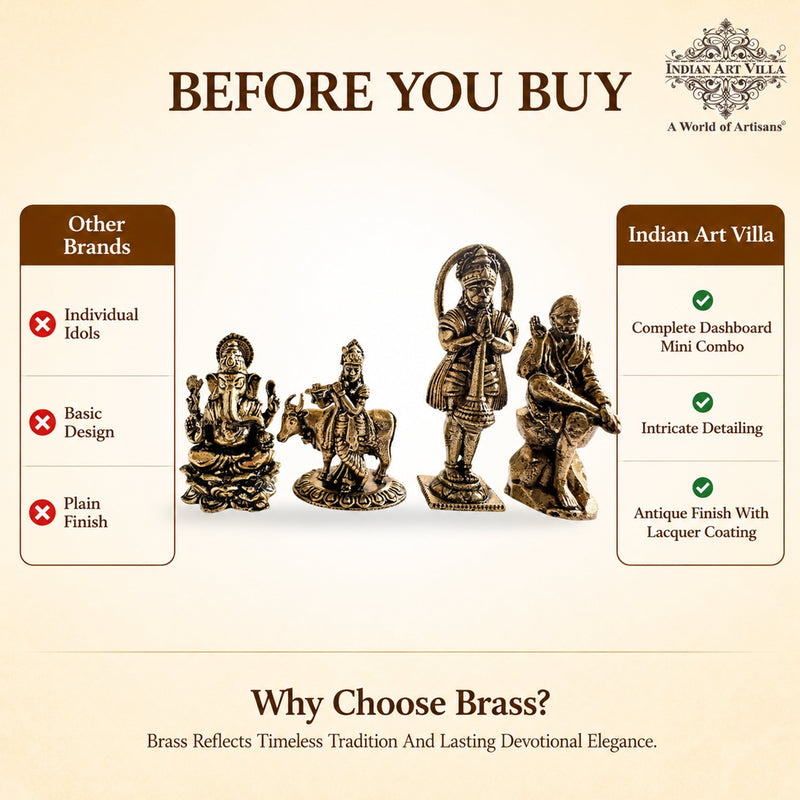 Pure Brass Miniature Divine Idol Combo of Ganesha, Krishna, Hanuman ji & Sai Baba