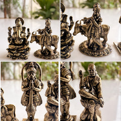 Pure Brass Miniature Divine Idol Combo of Ganesha, Krishna, Hanuman ji & Sai Baba