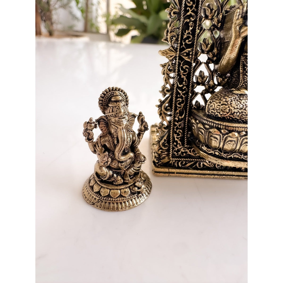 Pure Brass Miniature Buddha, Ganesha & Tortoise Murti Combo For Office Desk