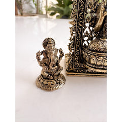 Pure Brass Miniature Buddha, Ganesha & Tortoise Murti Combo For Office Desk