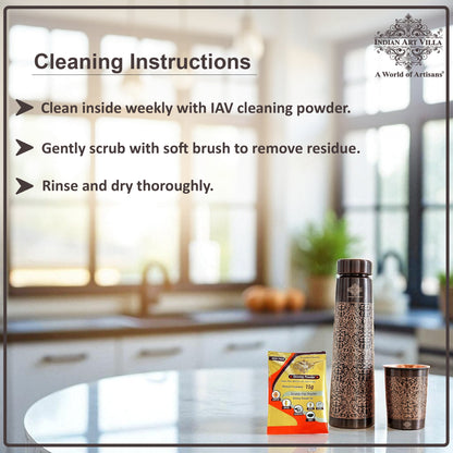 Pure Copper Drinkware Gift Set With Embossed Design One Glass & Bottle 800+275 ML