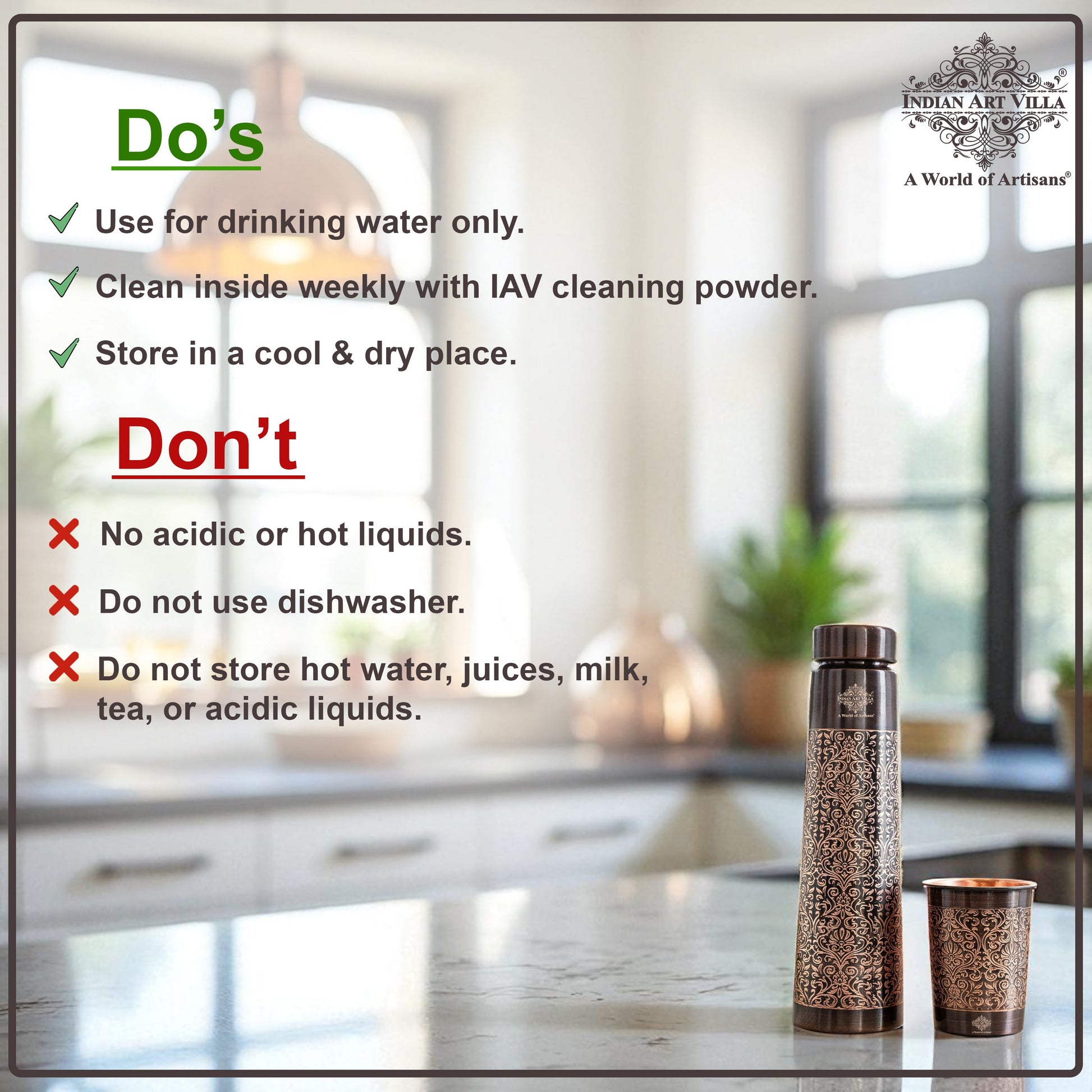 Pure Copper Drinkware Gift Set With Embossed Design One Glass & Bottle 800+275 ML