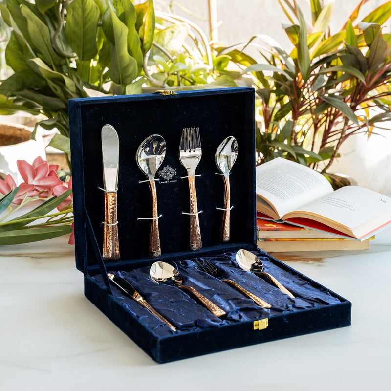 Steel Copper Cutlery Set of 24 pcs with Velver Gift Box