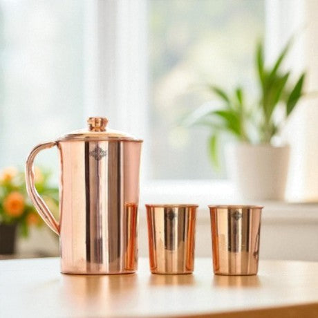 Pure Copper Plain Design Jug & Glass Gift Set with Box