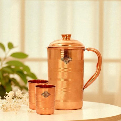 Handmade Pure Copper Luxury Design Jug with 2 Glass Drinkware Gift Set