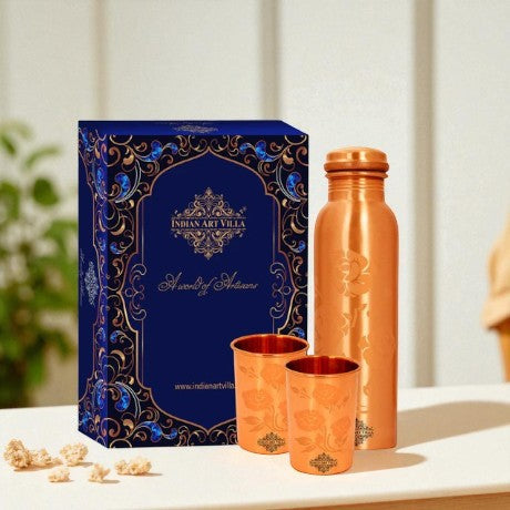 Pure Copper Bottle With 2 Glass Gift Set Magic Bottle & 2Glass