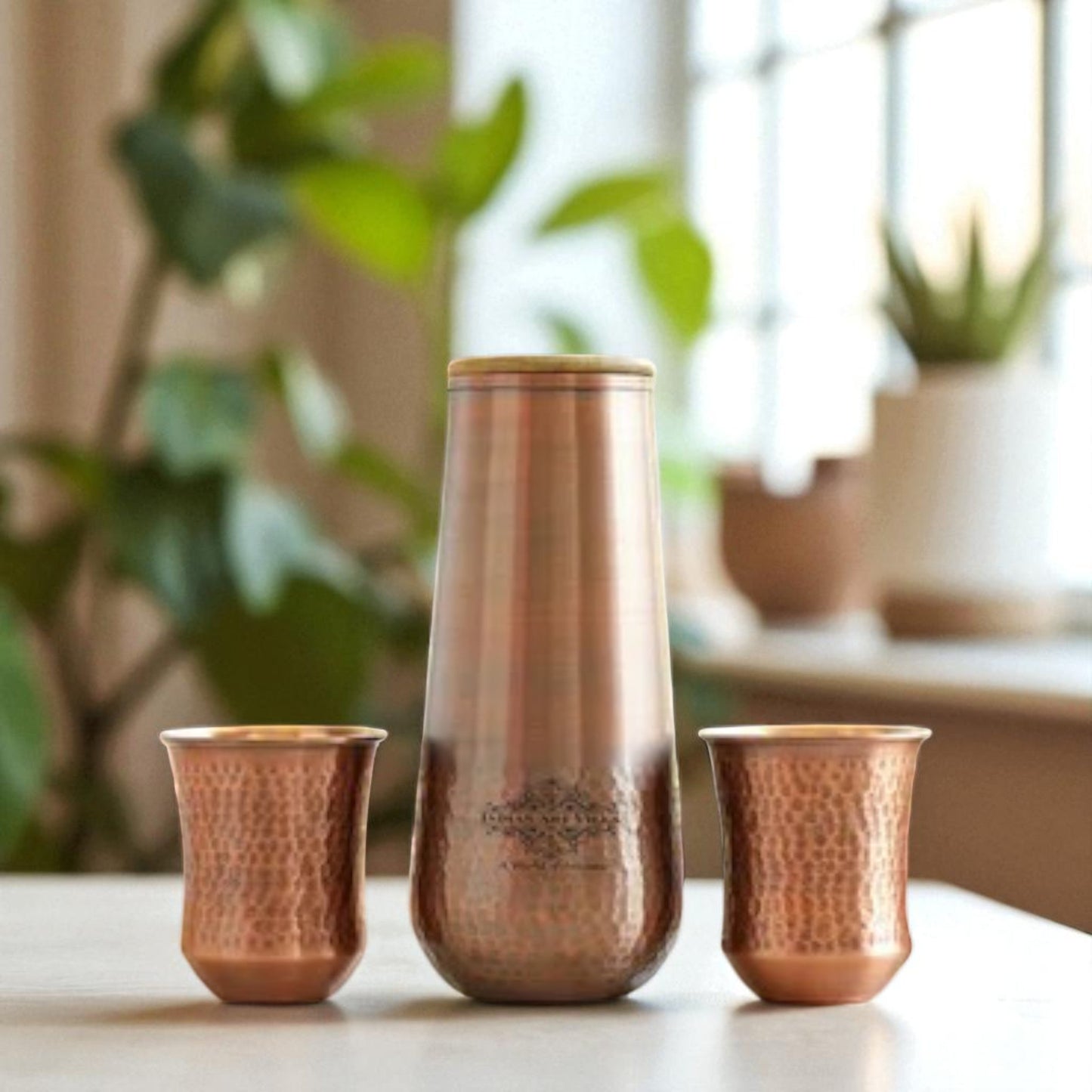 Pure Copper Drinkware Gift Set of Copper Bedroom Bottle & Copper Glass