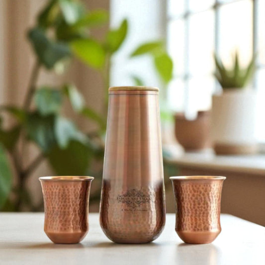 Pure Copper Drinkware Gift Set of Copper Bedroom Bottle & Copper Glass