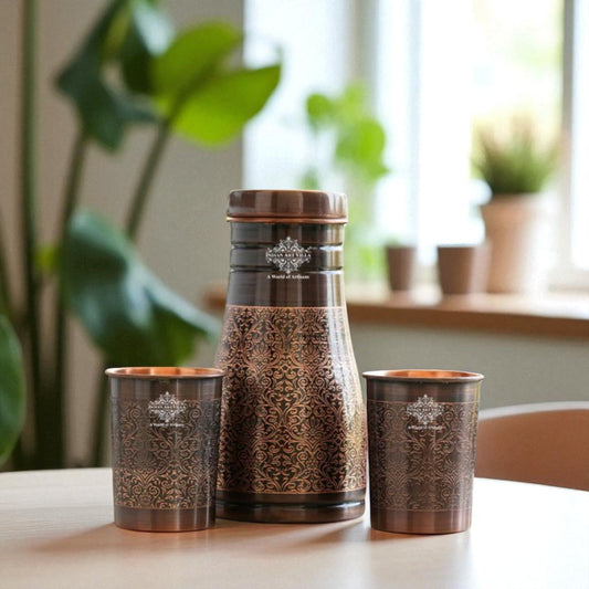 Copper Bedroom Antique Dark Finished Bottle with 2 Copper Glass