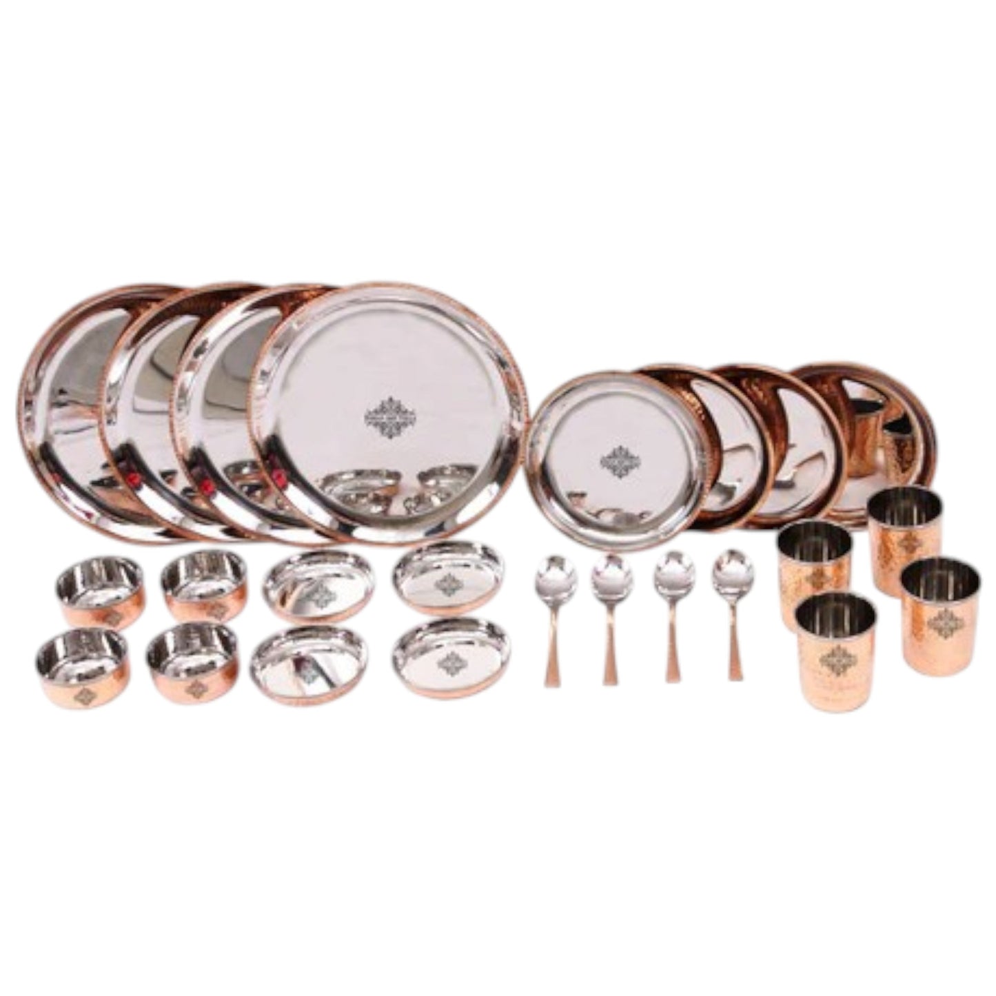 Pure Steel Copper 24 Piece Traditional Kitchen Dinner Set