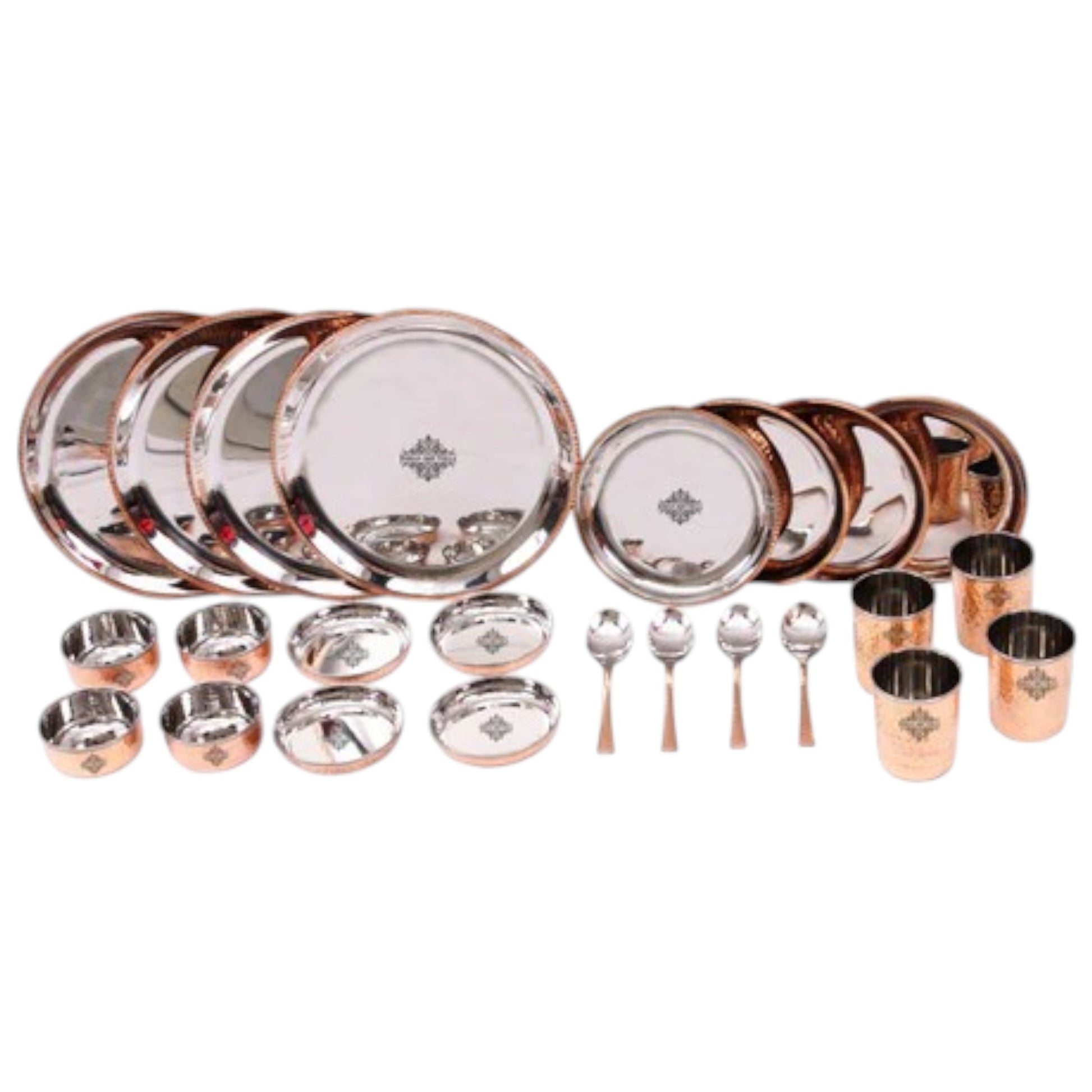 Pure Steel Copper 24 Piece Traditional Kitchen Dinner Set