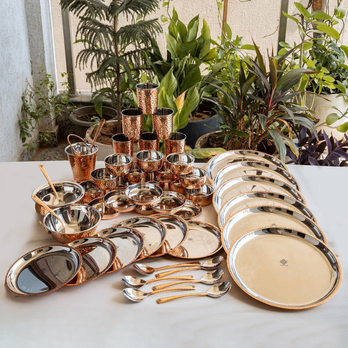 Pure Steel Copper 48 Piece Traditional Kitchen Dinner Set