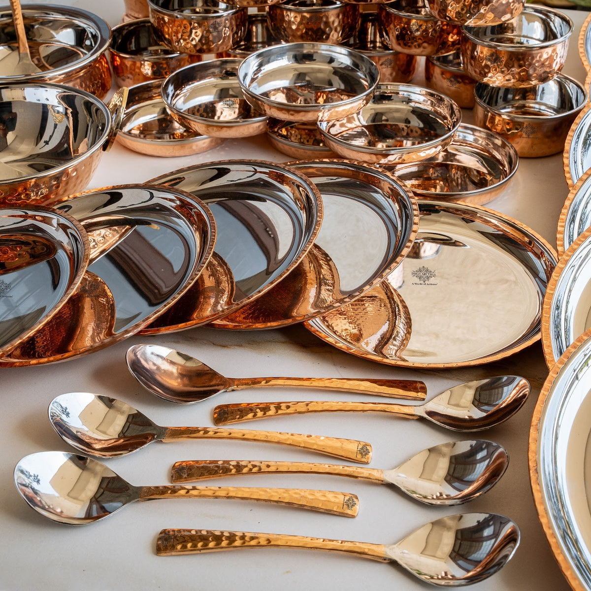 Pure Steel Copper 48 Piece Traditional Kitchen Dinner Set