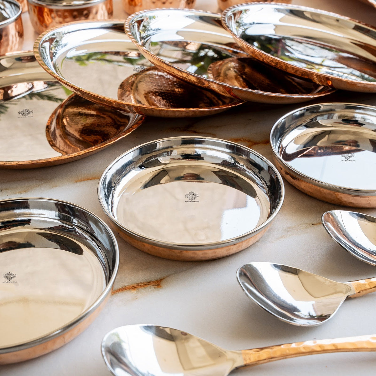 Pure Steel Copper 48 Piece Traditional Kitchen Dinner Set